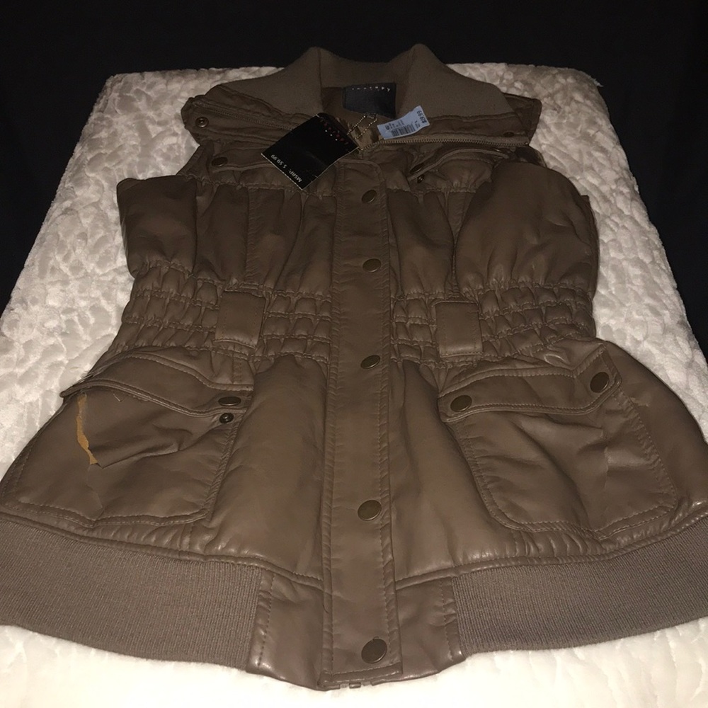 Faux Leather Vest with Turtle Neck
